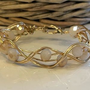 Hand-made Wire Wrapped Stones Gold Tone Bracelet